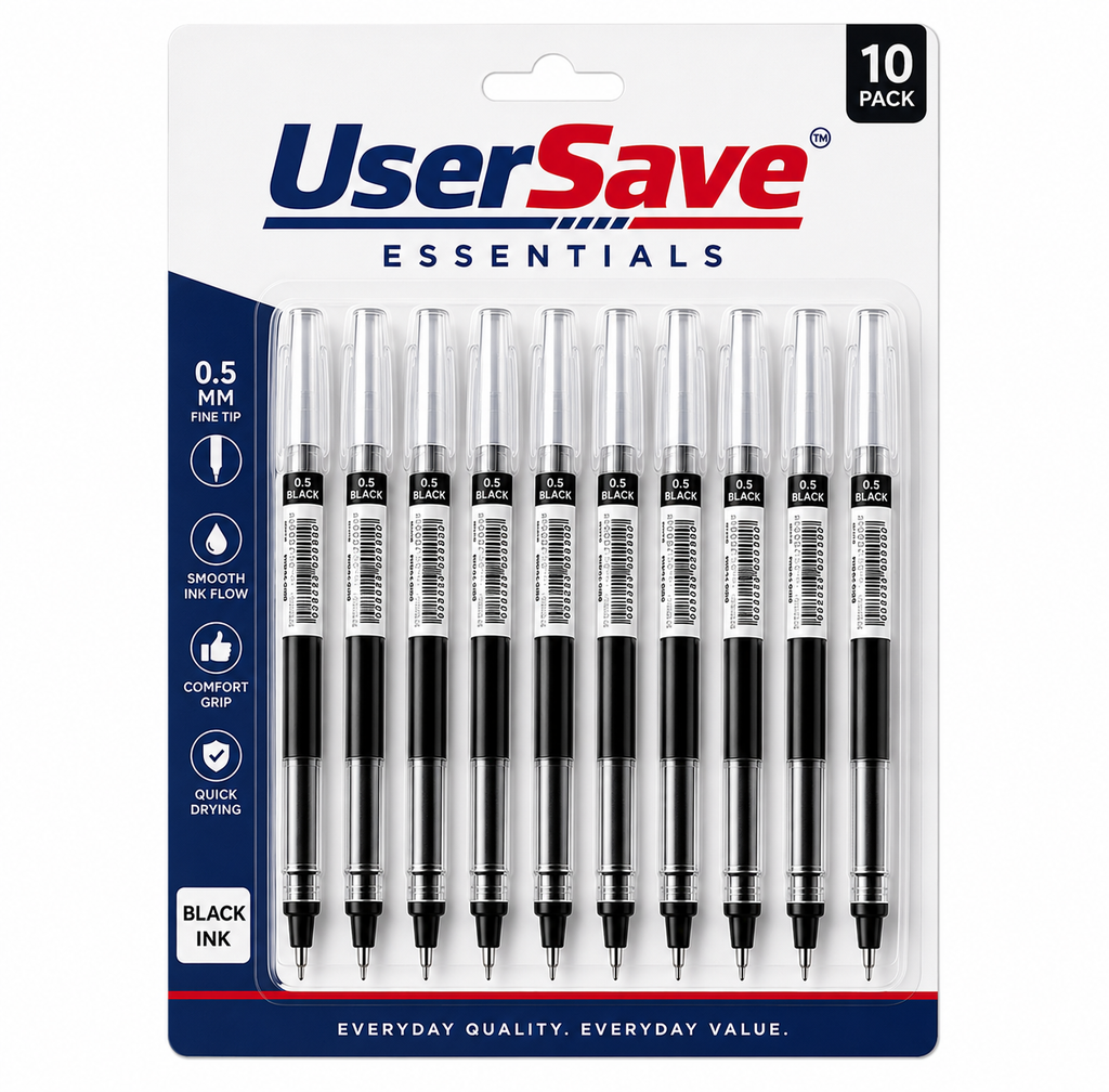 10-Pack Black Needle Tip Gel Pens – 0.5mm Fine Point for Smooth Writing