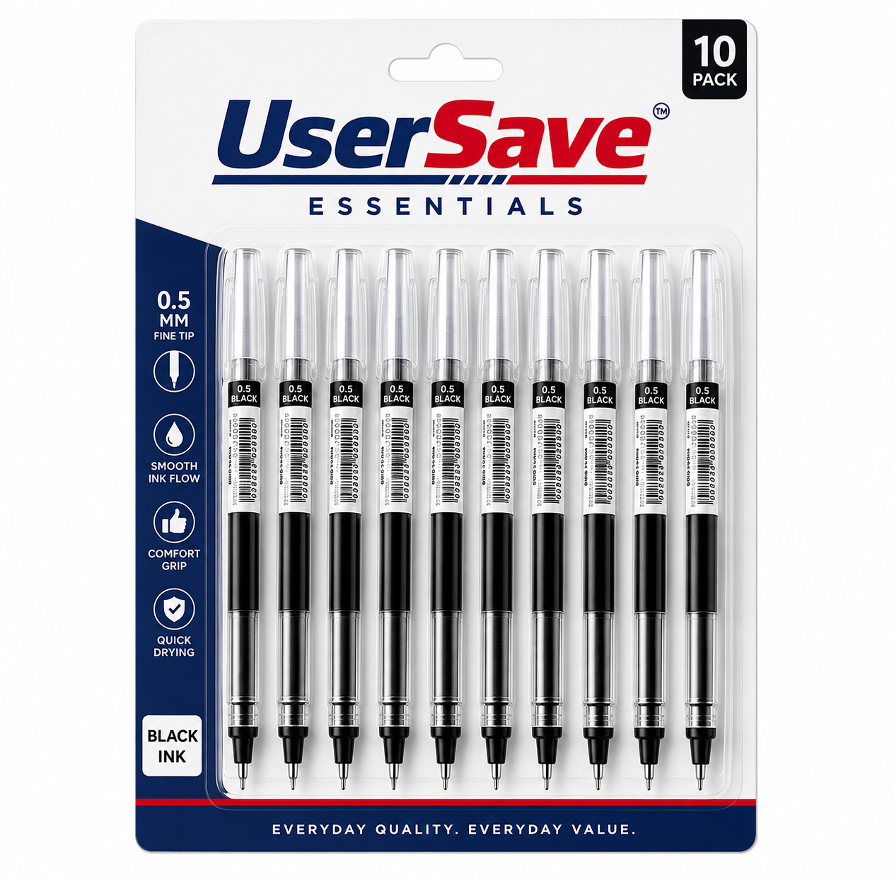 10-Pack Black Needle Tip Gel Pens – 0.5mm Fine Point for Smooth Writing