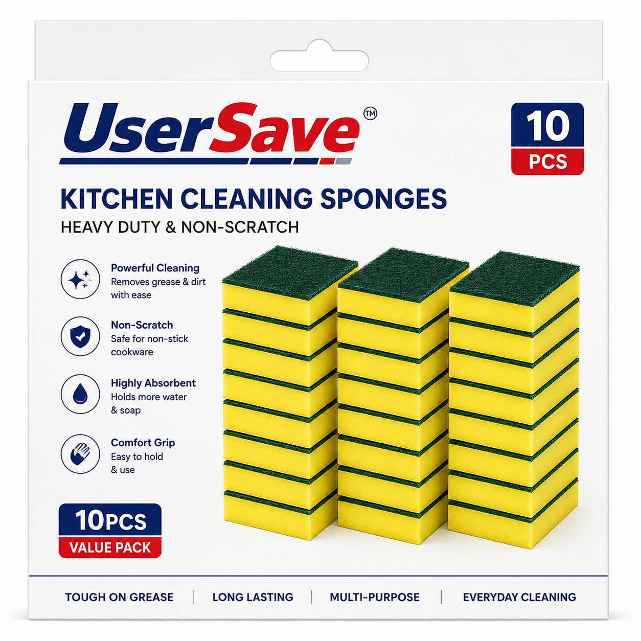 10-Pack Kitchen Cleaning Sponges – Soft Scouring Pads for Dishes, Pots and Pans