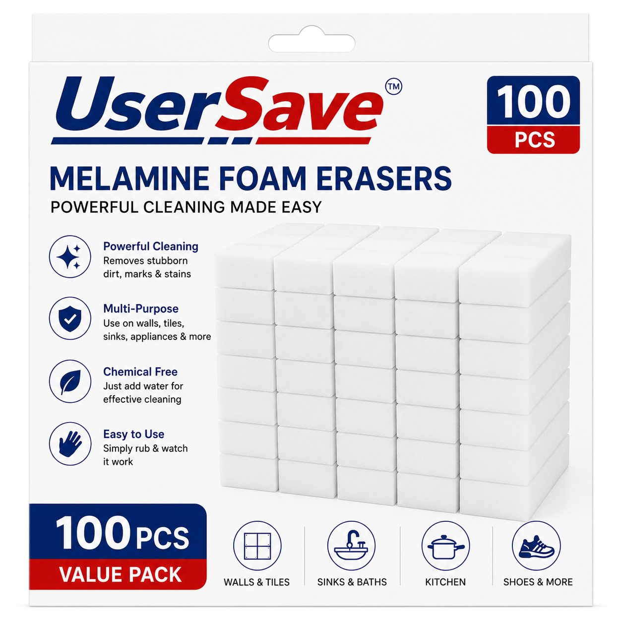 100-Pack Magic Cleaning Sponges – Melamine Foam Erasers for Kitchen and Bathroom Use