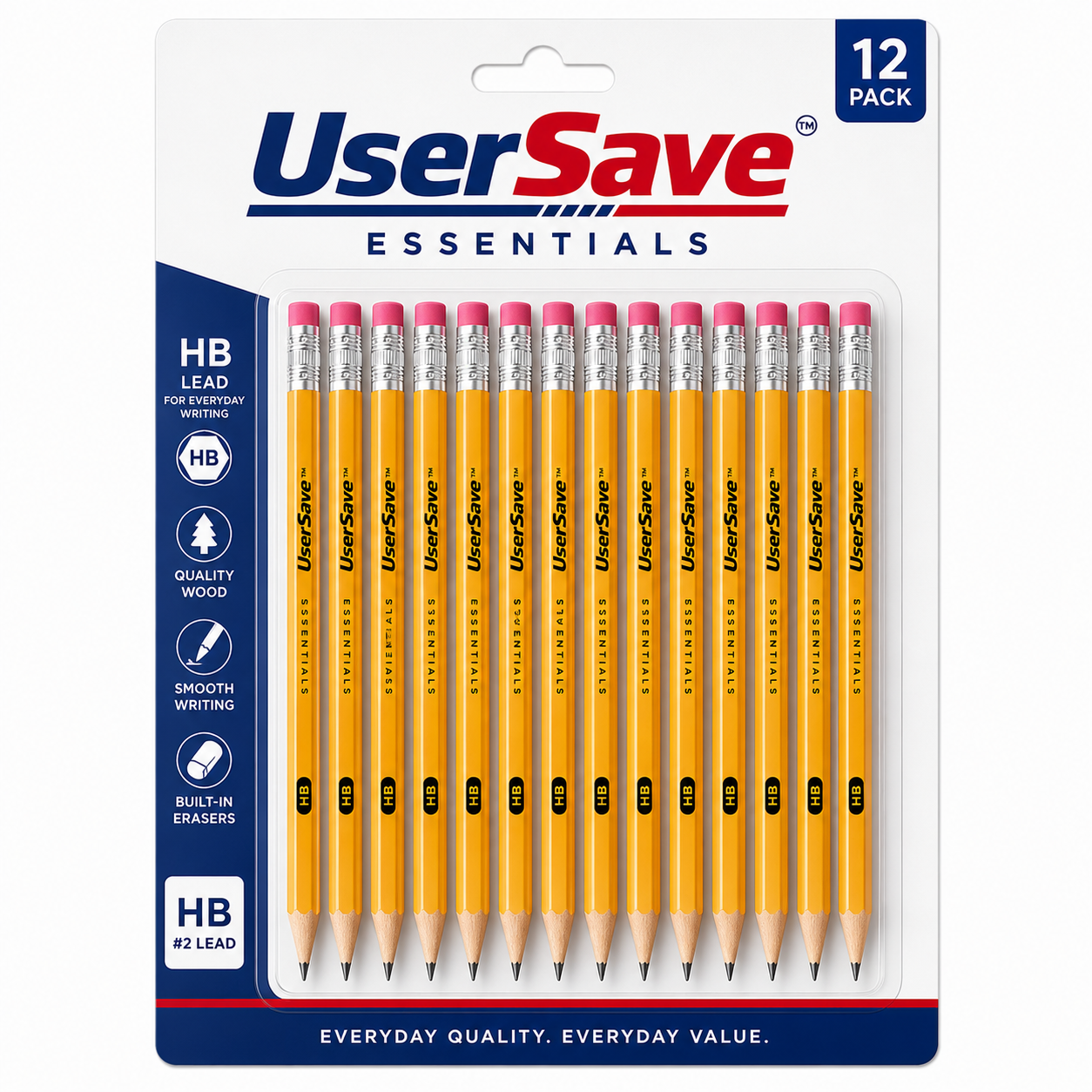 12-Pack HB Wooden Pencils with Erasers – Pre-Sharpened Graphite Pencils for School & Office