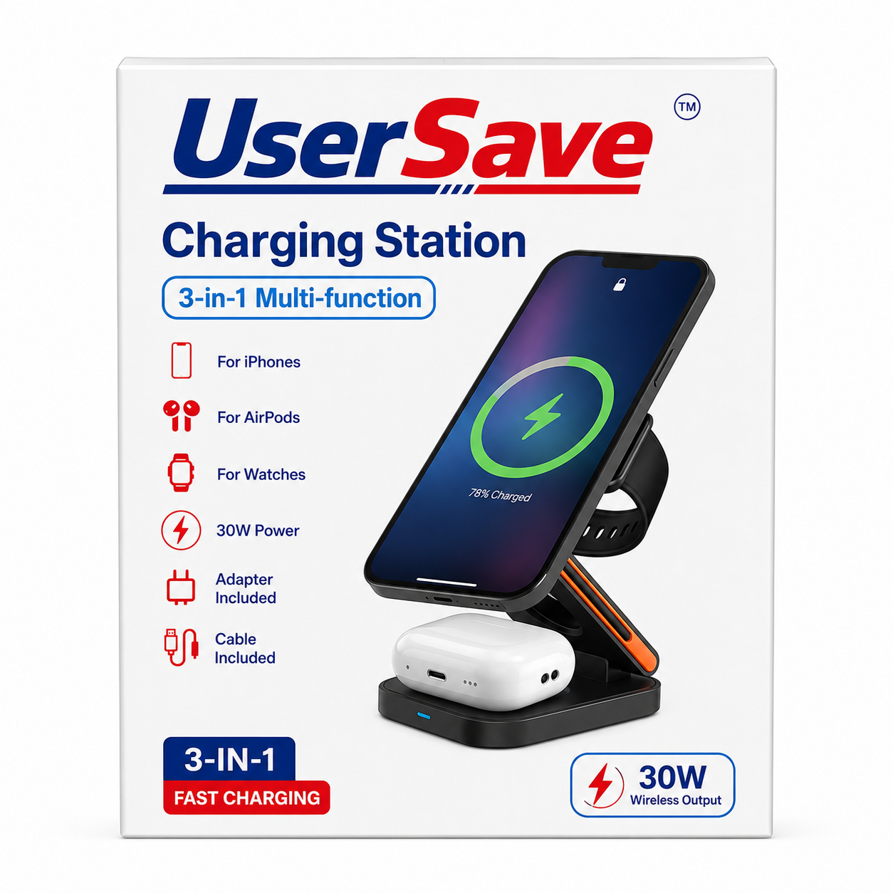 3-in-1 Foldable Magnetic Wireless Charging Station for iPhone, Apple Watch and AirPods