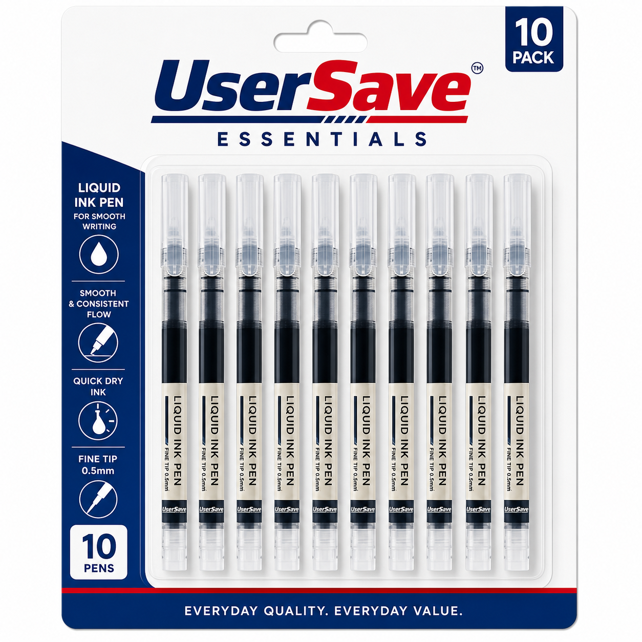 5-Pack Fine Tip Rollerball Pens – Quick-Drying Black Ink for School & Office