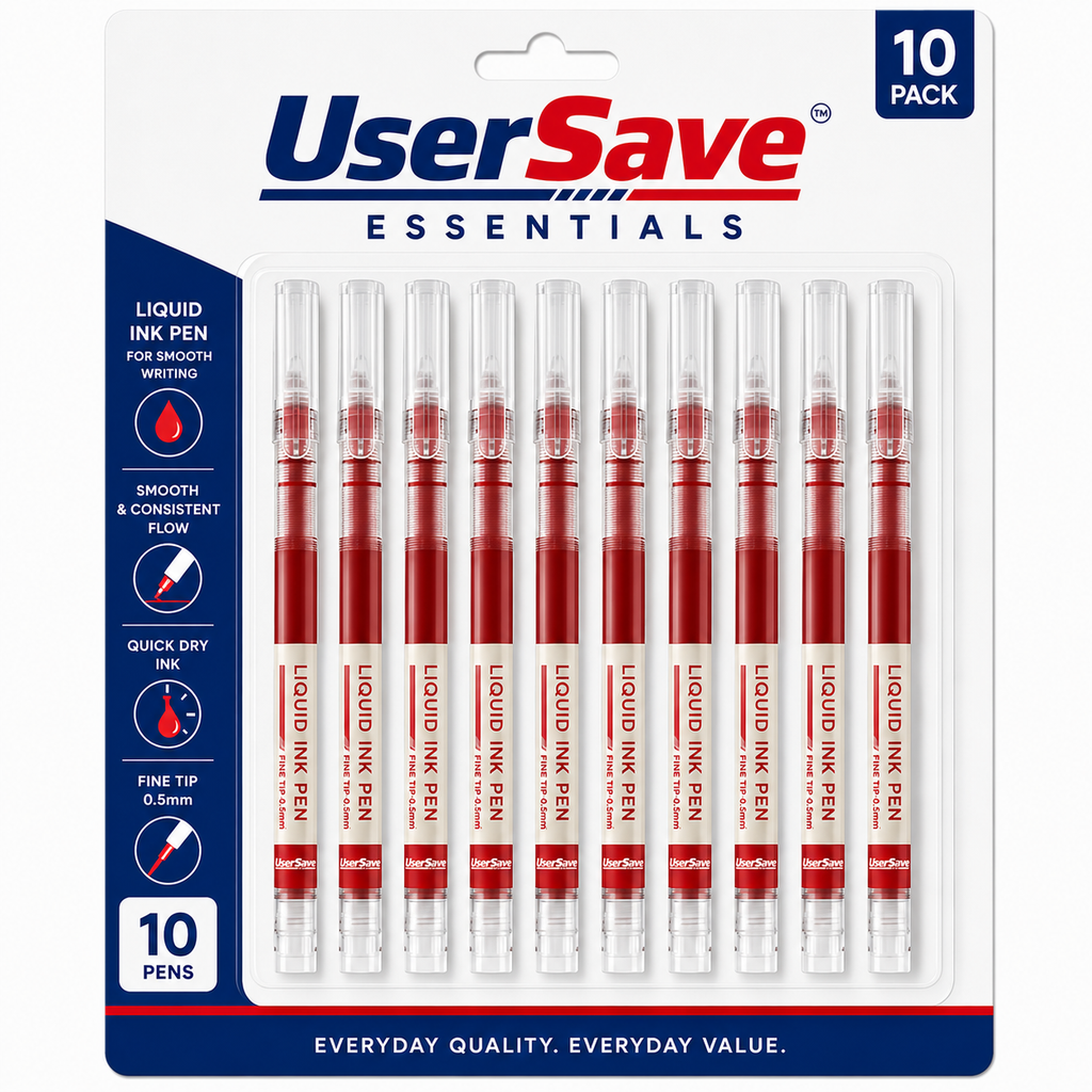 5-Pack Red Liquid Ink Rollerball Pens – 0.5mm Quick-Dry Fine Tip Pens