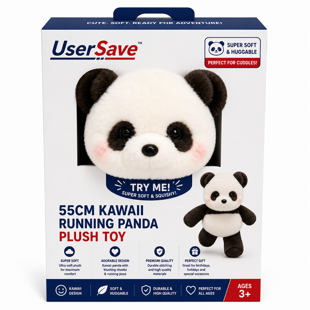 55cm Kawaii Running Panda Plush Toy – Soft Stuffed Animal Cushion Gift