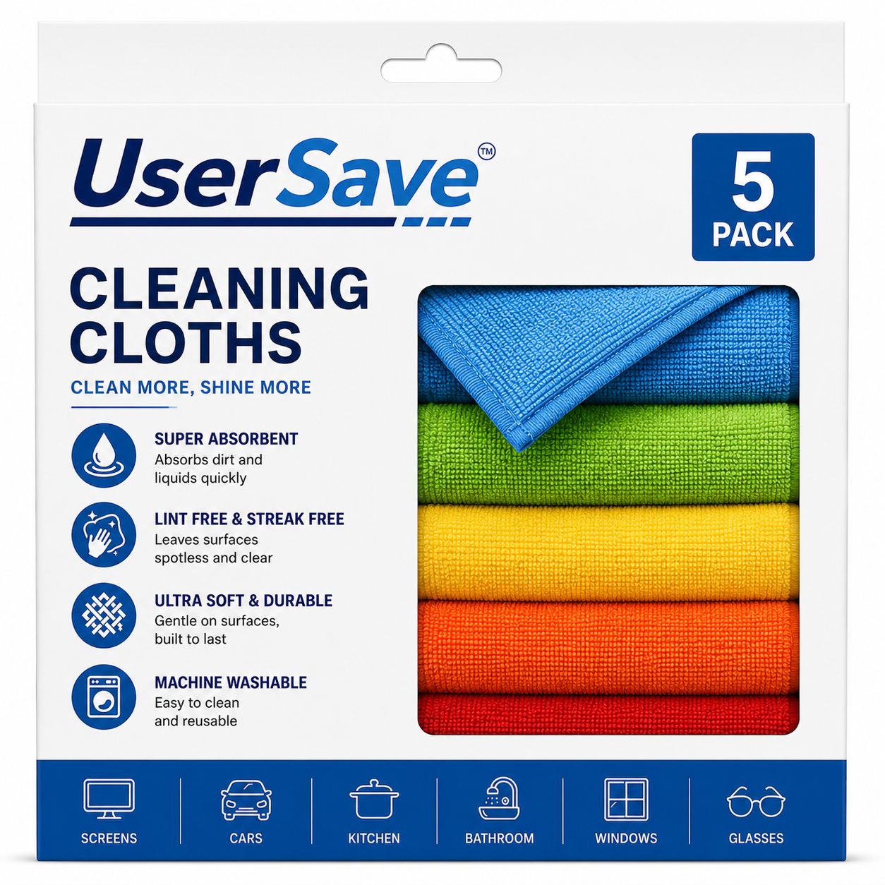 5 Piece Microfibre Cleaning Cloth Set – Soft Cleaning Towels for Kitchen, Bathroom and Car Care