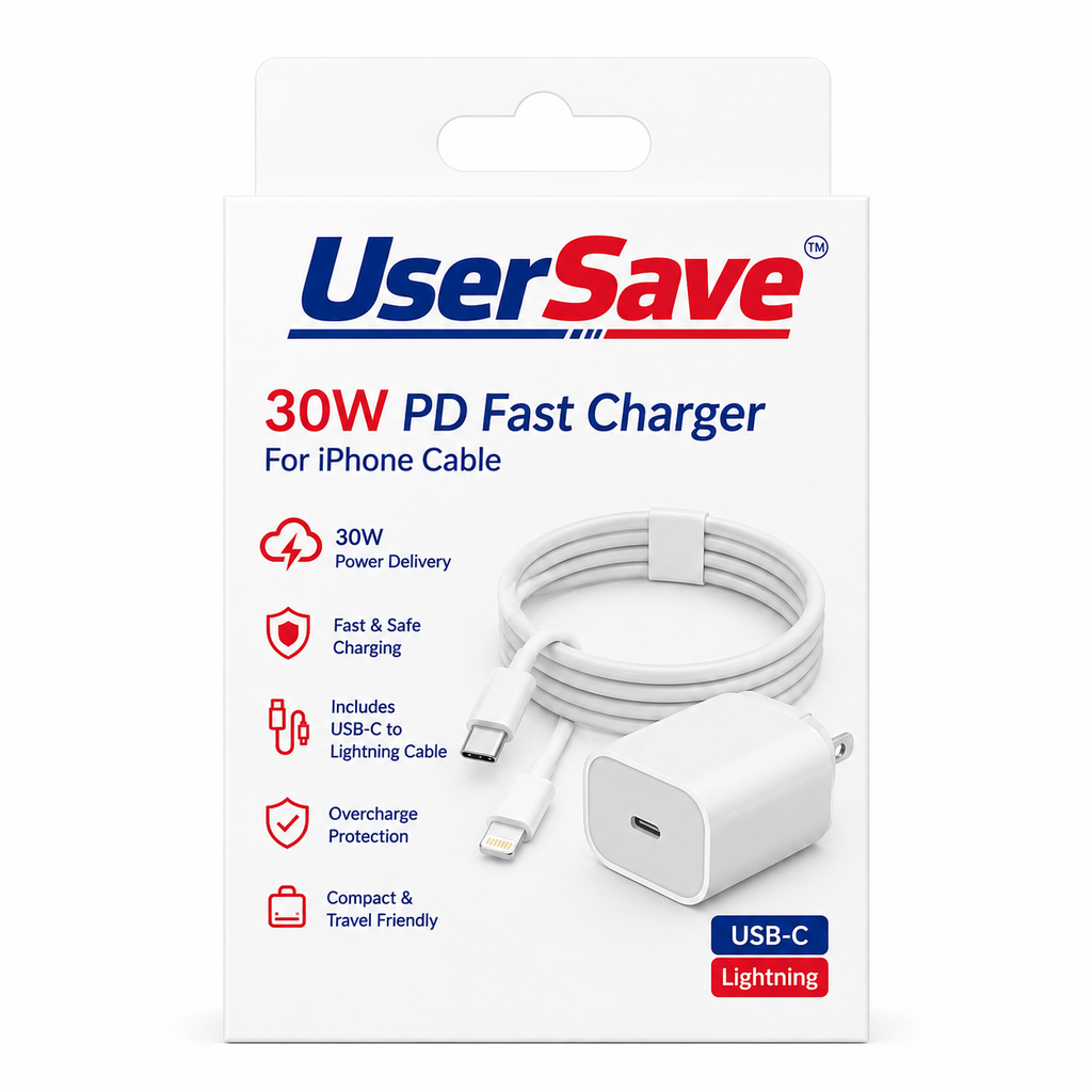 30W USB-C Fast Charger for iPhone – Power Adapter with Charging Cable