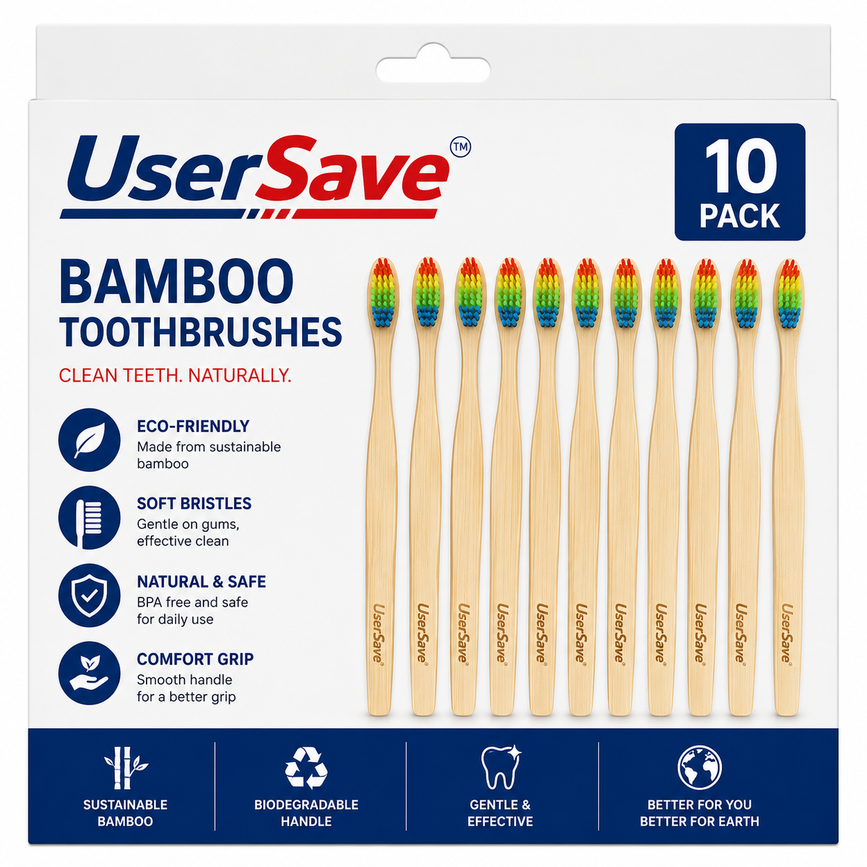 Eco-Friendly Bamboo Toothbrushes – 10-Pack Soft Bristle Oral Care Set