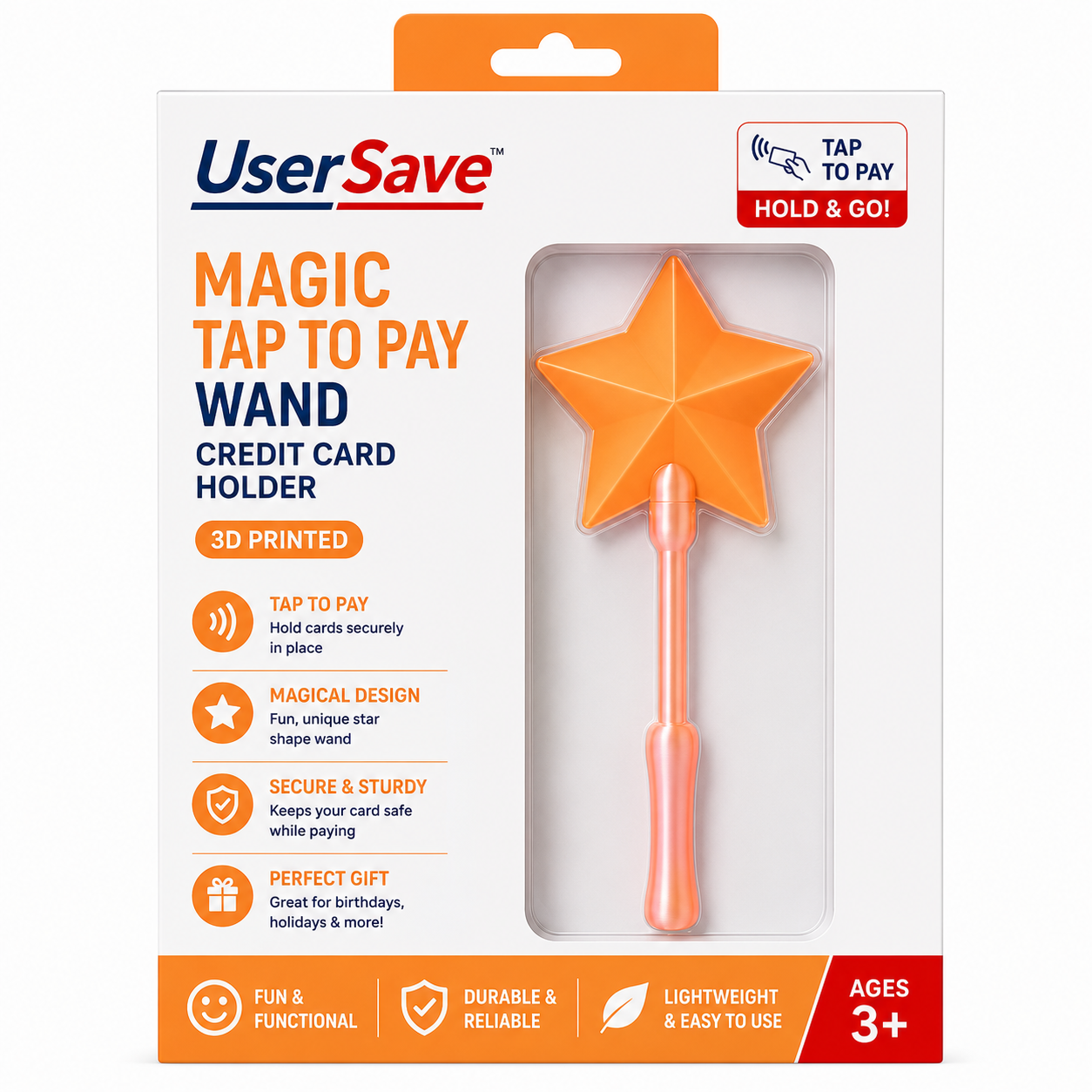 Orange 3D Printed Magic Tap to Pay Wand Credit Card Holder