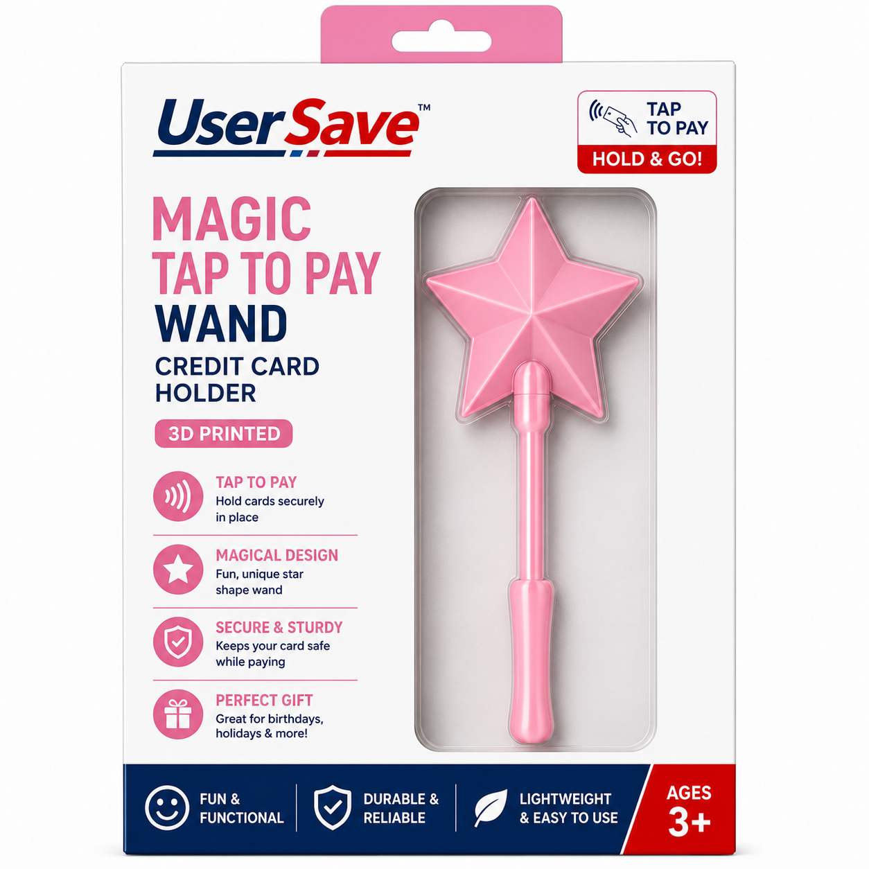 Pink 3D Printed Magic Tap to Pay Wand Credit Card Holder
