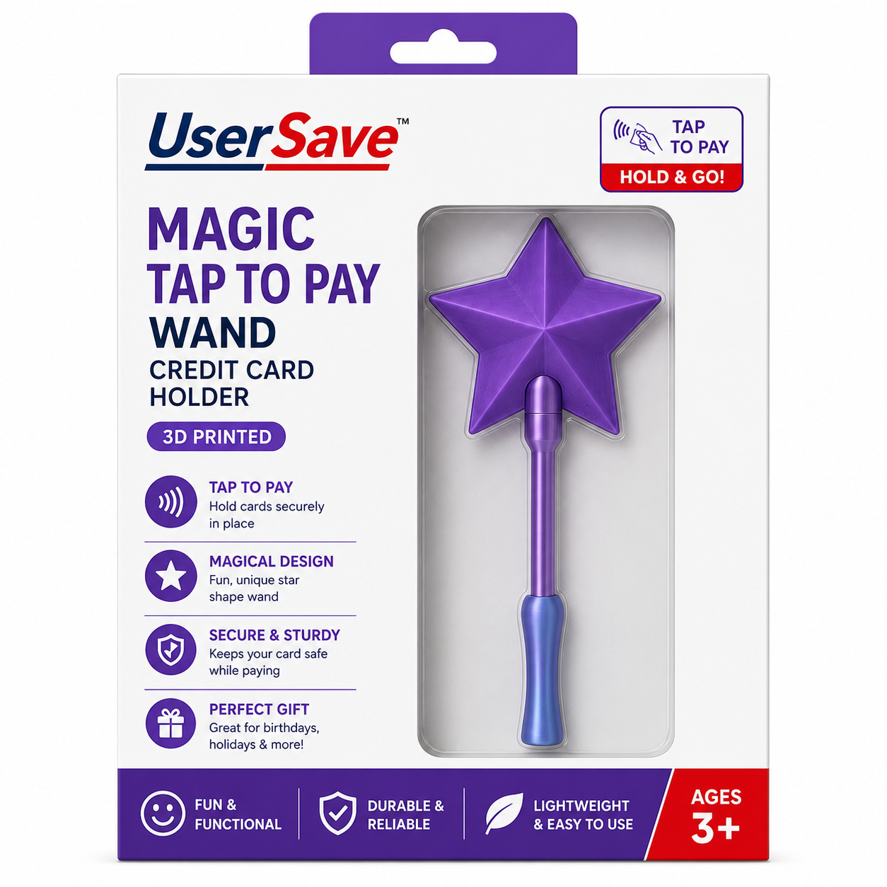Purple 3D Printed Magic Tap to Pay Wand Credit Card Holder