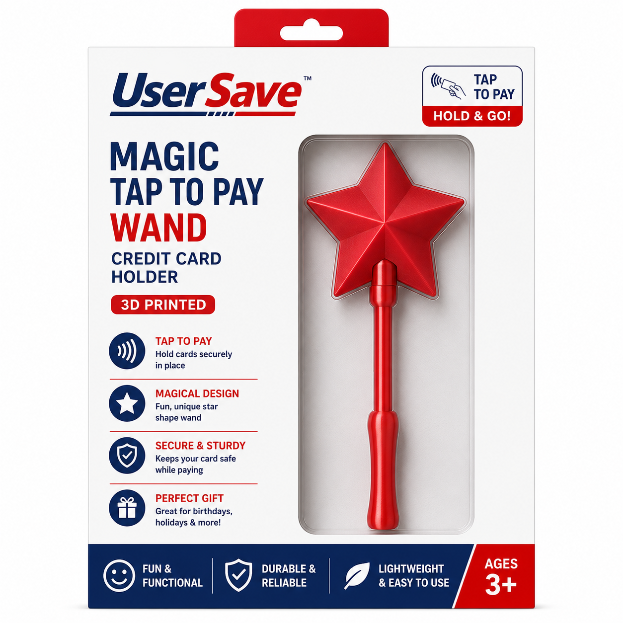 Red 3D Printed Magic Tap to Pay Wand Credit Card Holder