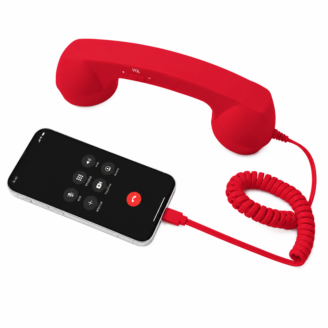 Red Retro Telephone Handset for Smartphones – Vintage Wired Phone Receiver with Type-C