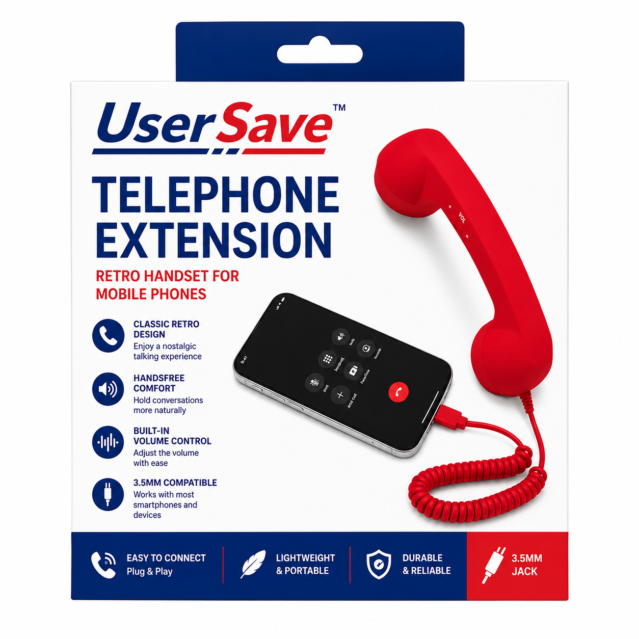 Red Retro Telephone Handset for Smartphones – Vintage Wired Phone Receiver with Type-C