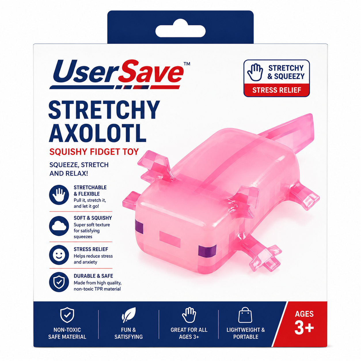 Stretchy Axolotl Squishy Fidget Toy – Soft Stress Relief for Kids & Adults